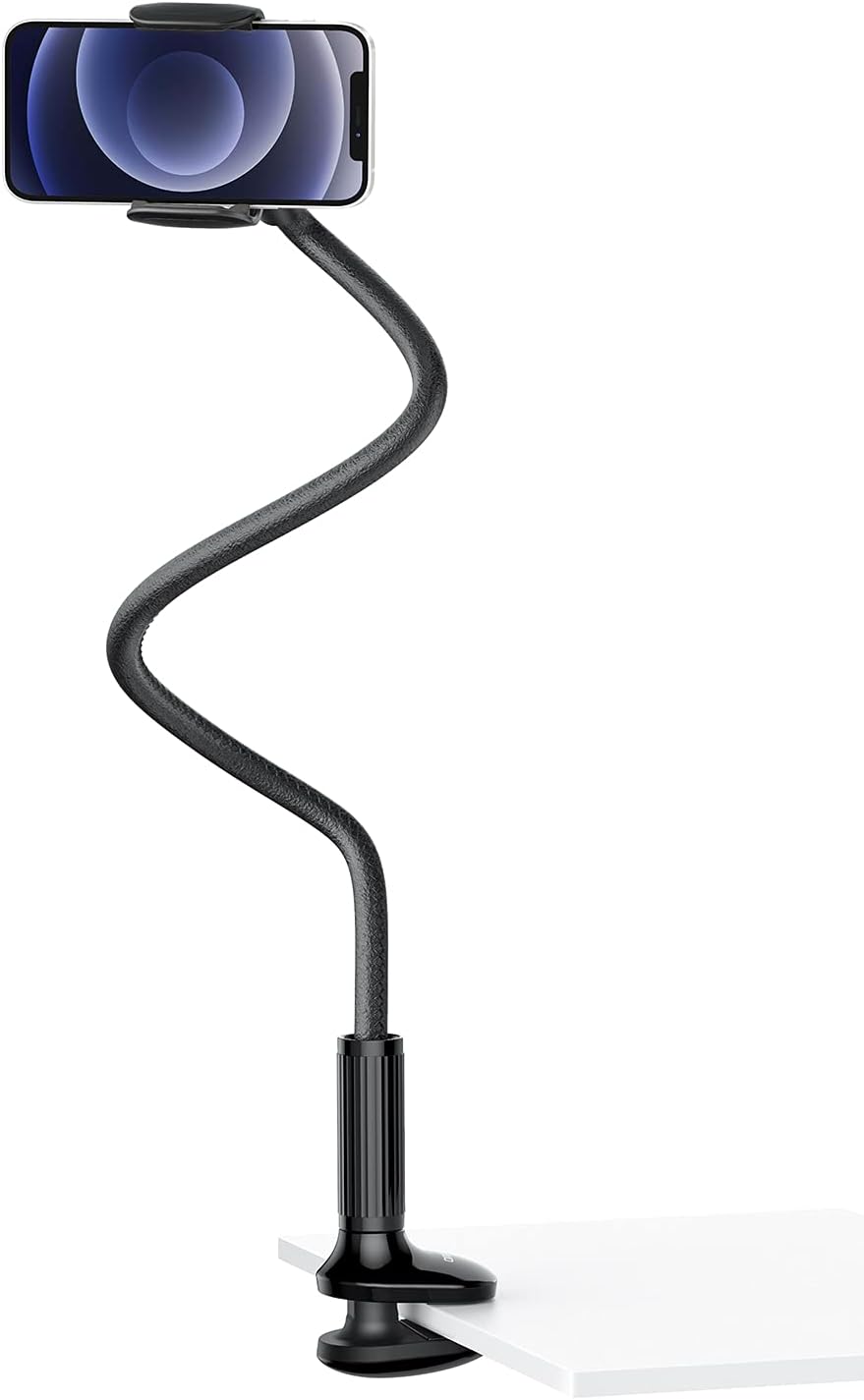 Gooseneck Phone Holder, Lazy Phone Stand with Flexible Long Arm and Bracket Grip for iPhone 13 Pro/12 Pro Max/X, Sumsung S20/ S10, Nintendo Switch and Other 4.0-6.7 Inch Devices, Black
