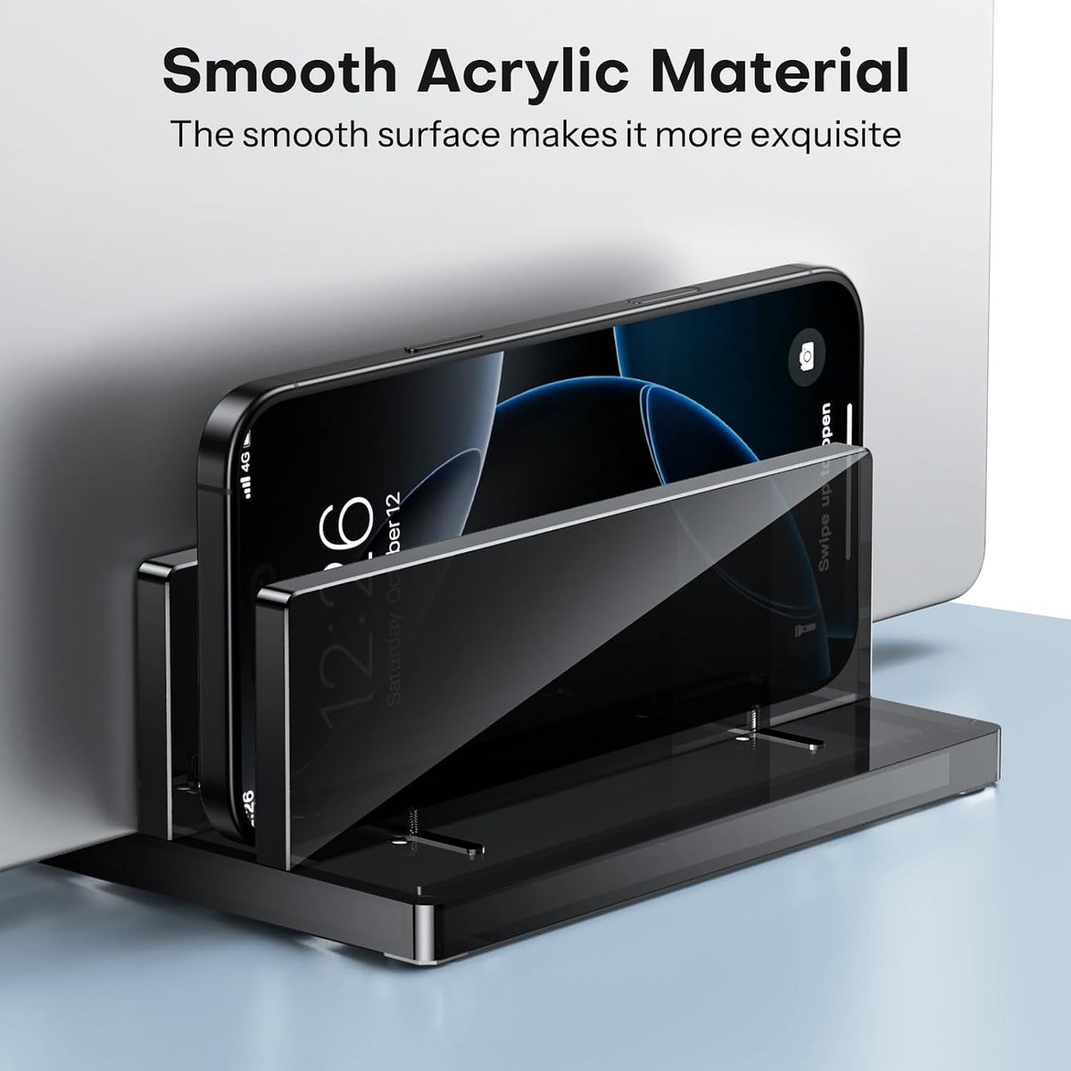 Vertical Laptop Stand, Black Acrylic Dual Holder for MacBook Gaming