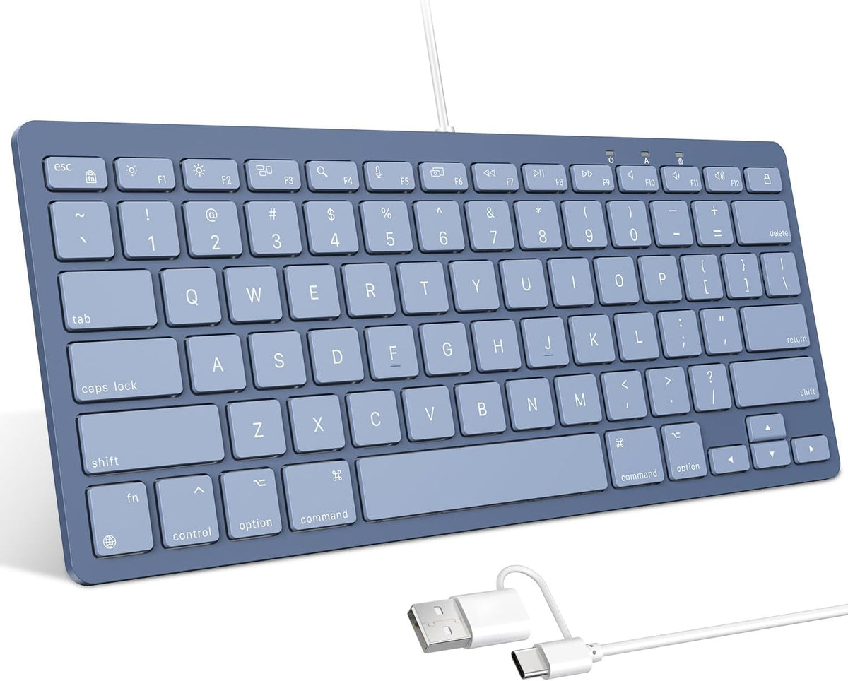 Quiet Scissor Switch Wired Keyboard for Mac, USB-A/Type-C, Blue
