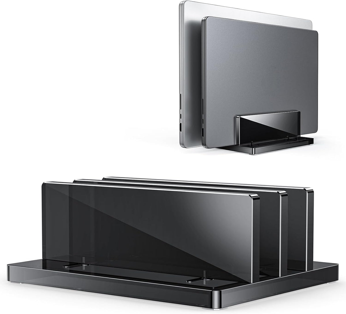 Vertical Laptop Stand, Black Acrylic Dual Holder for MacBook Gaming