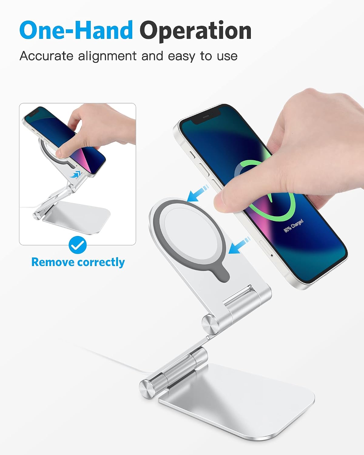 MS02 Phone Stand for Magsafe Charger, Phone Holder for iPhone Silver