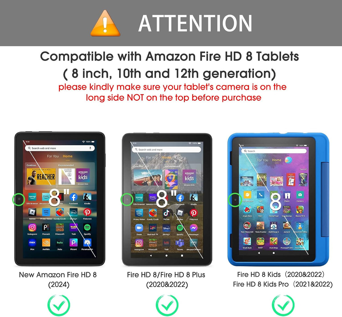 Screen Protector for Amazon Kindle Fire HD 8/8 Plus/Kids/Kids Pro | Fire 8 2024/2022/2020, 12th/10th Generation-8 inch, Tempered Glass/9H Hardness/Case Friendly, 2 Pack
