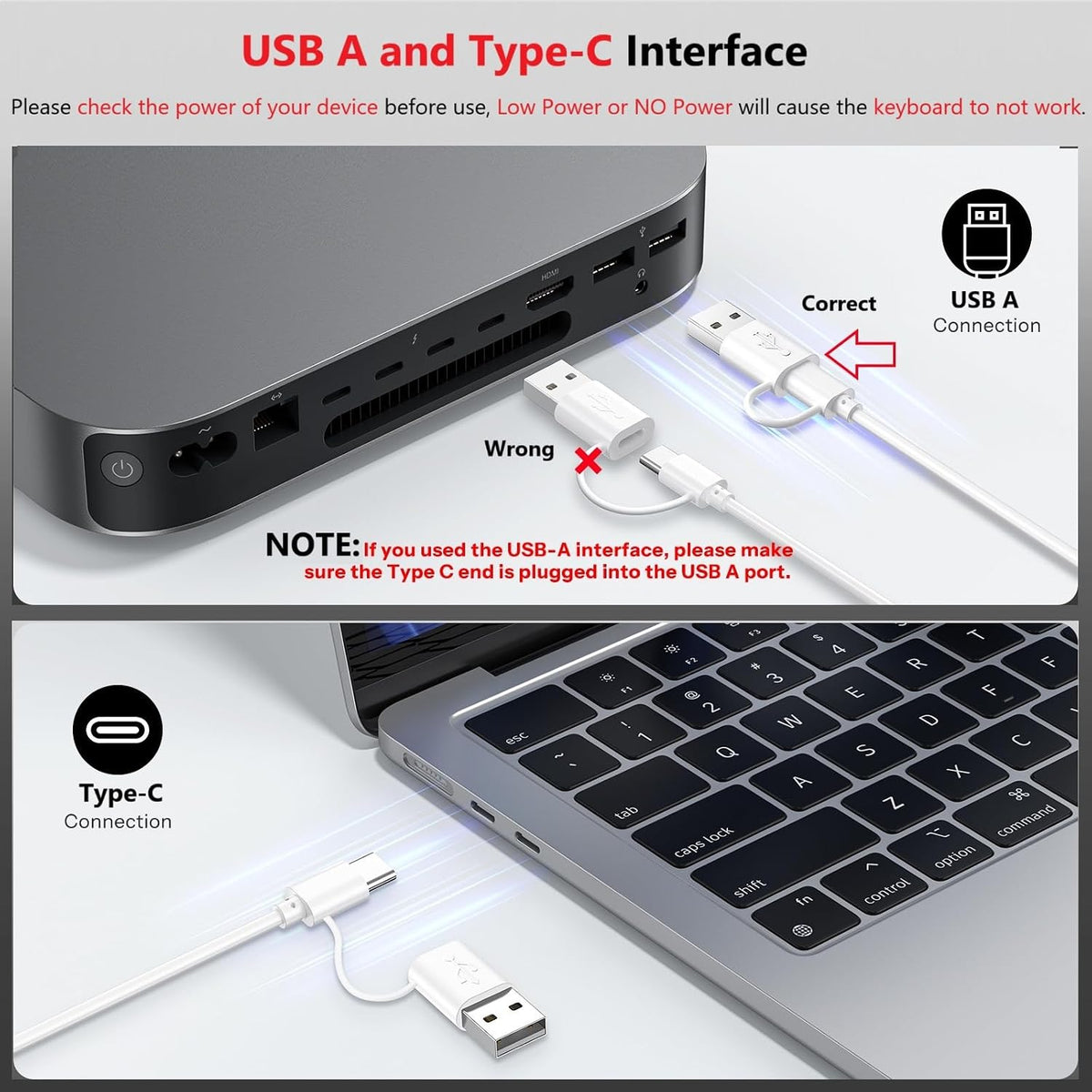 Wired Keyboard for Mac, Compact 78-Key, USB-C/A Plug & Play, White
