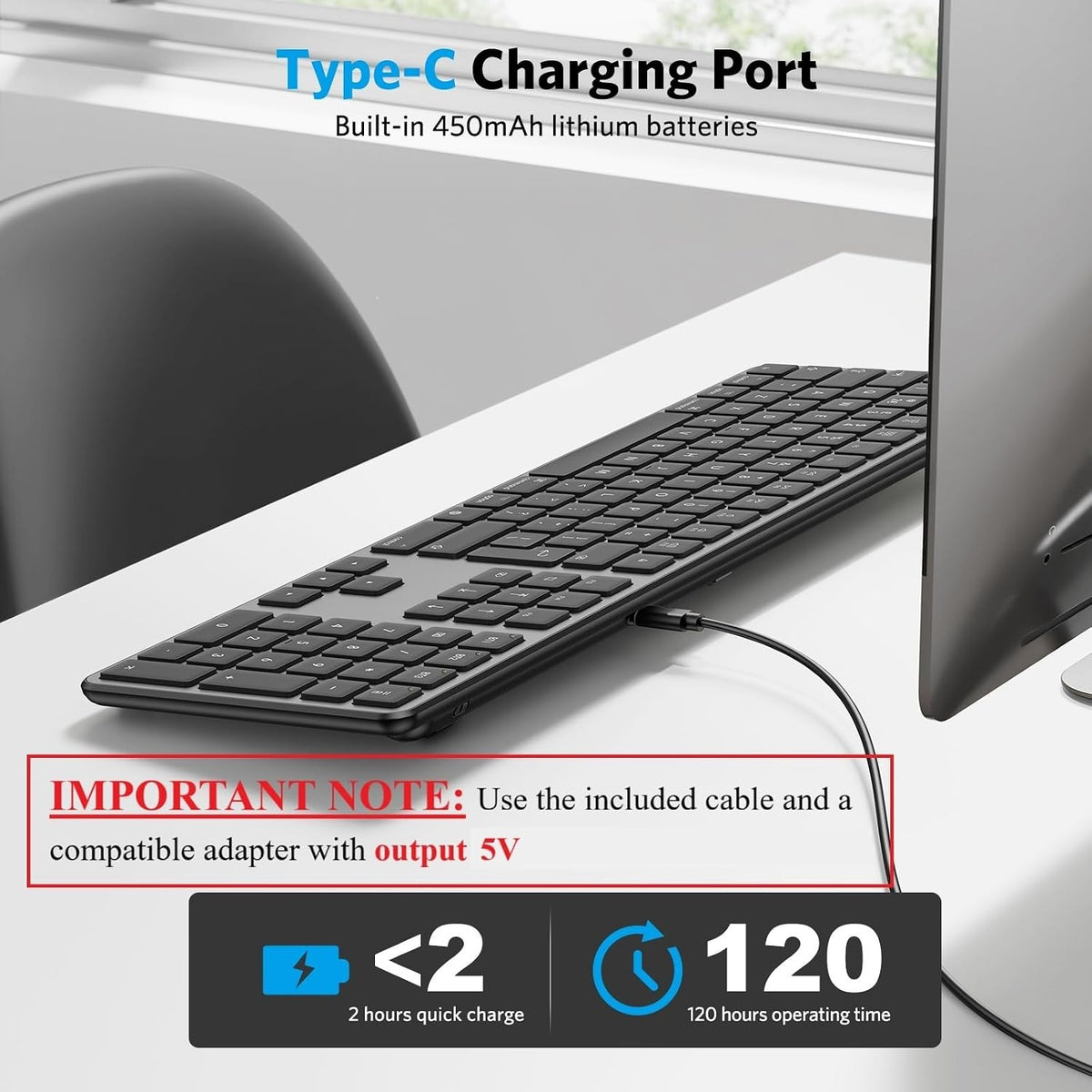 Rechargeable Bluetooth Keyboard for Mac, Full Size & Numeric Keypad