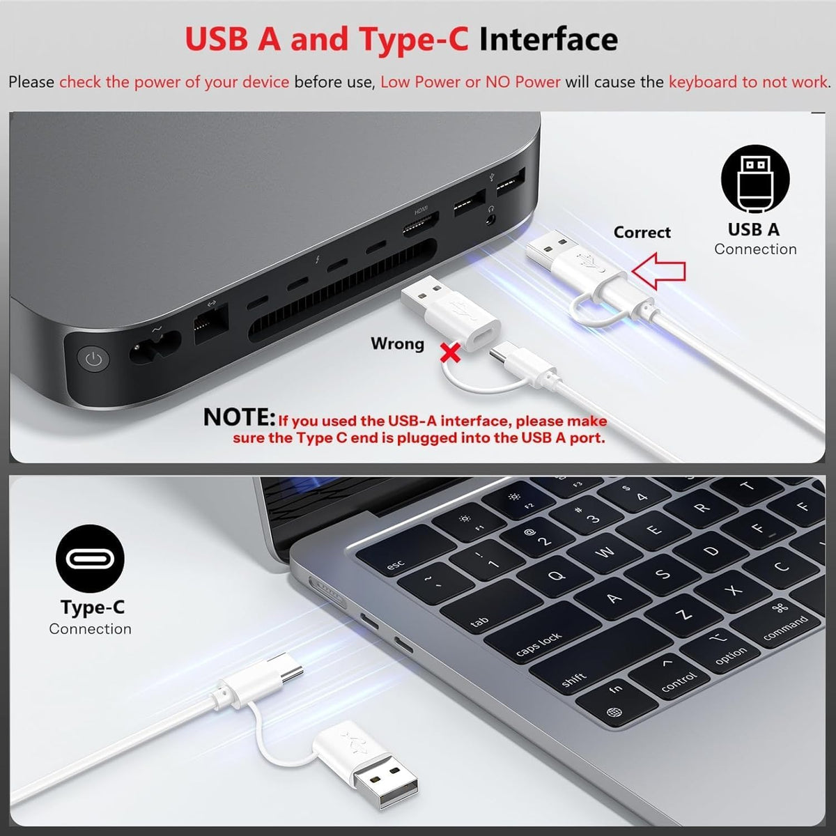 Quiet Scissor Switch Wired Keyboard for Mac, USB-A/Type-C, Blue