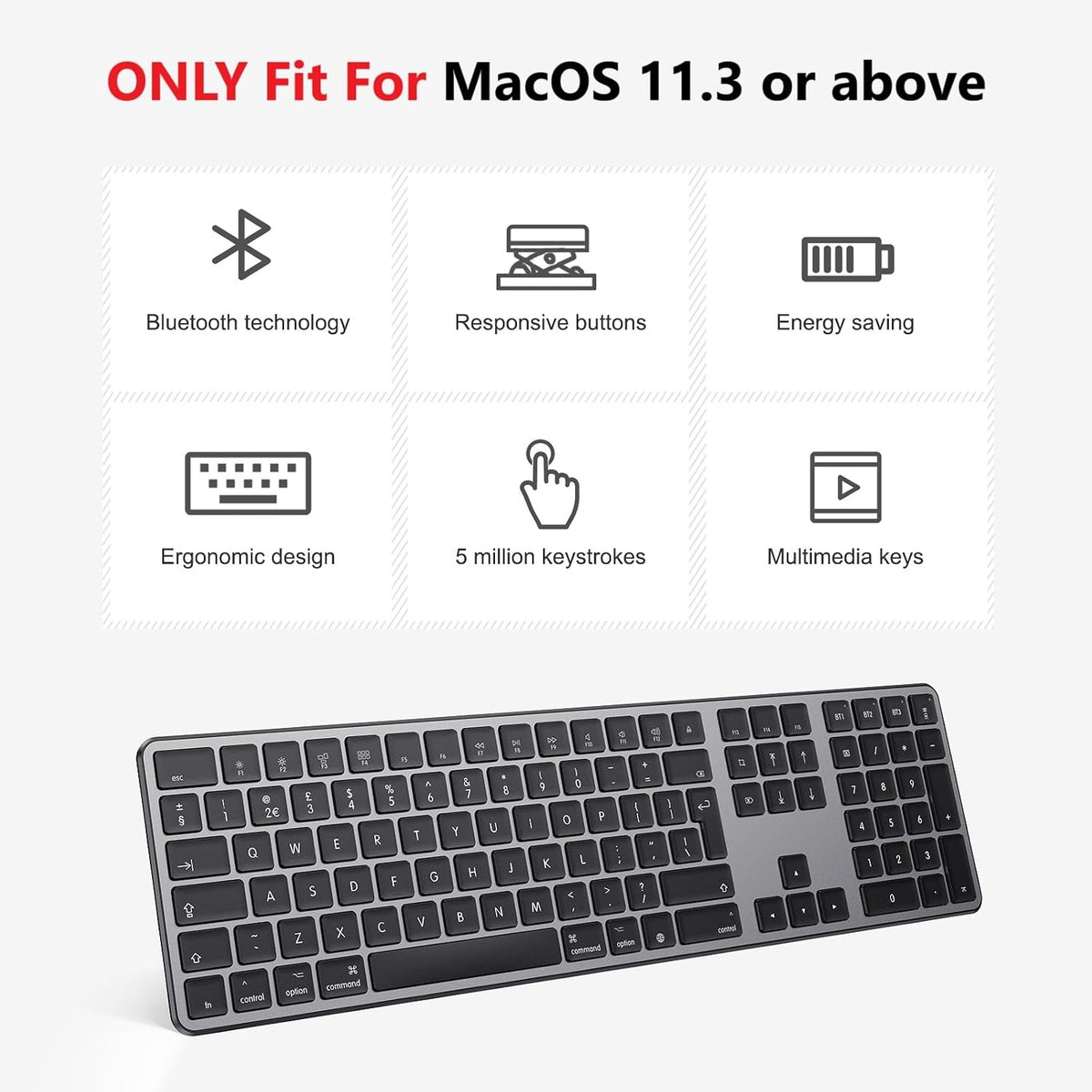 Rechargeable Bluetooth Keyboard for Mac, Full Size & Numeric Keypad