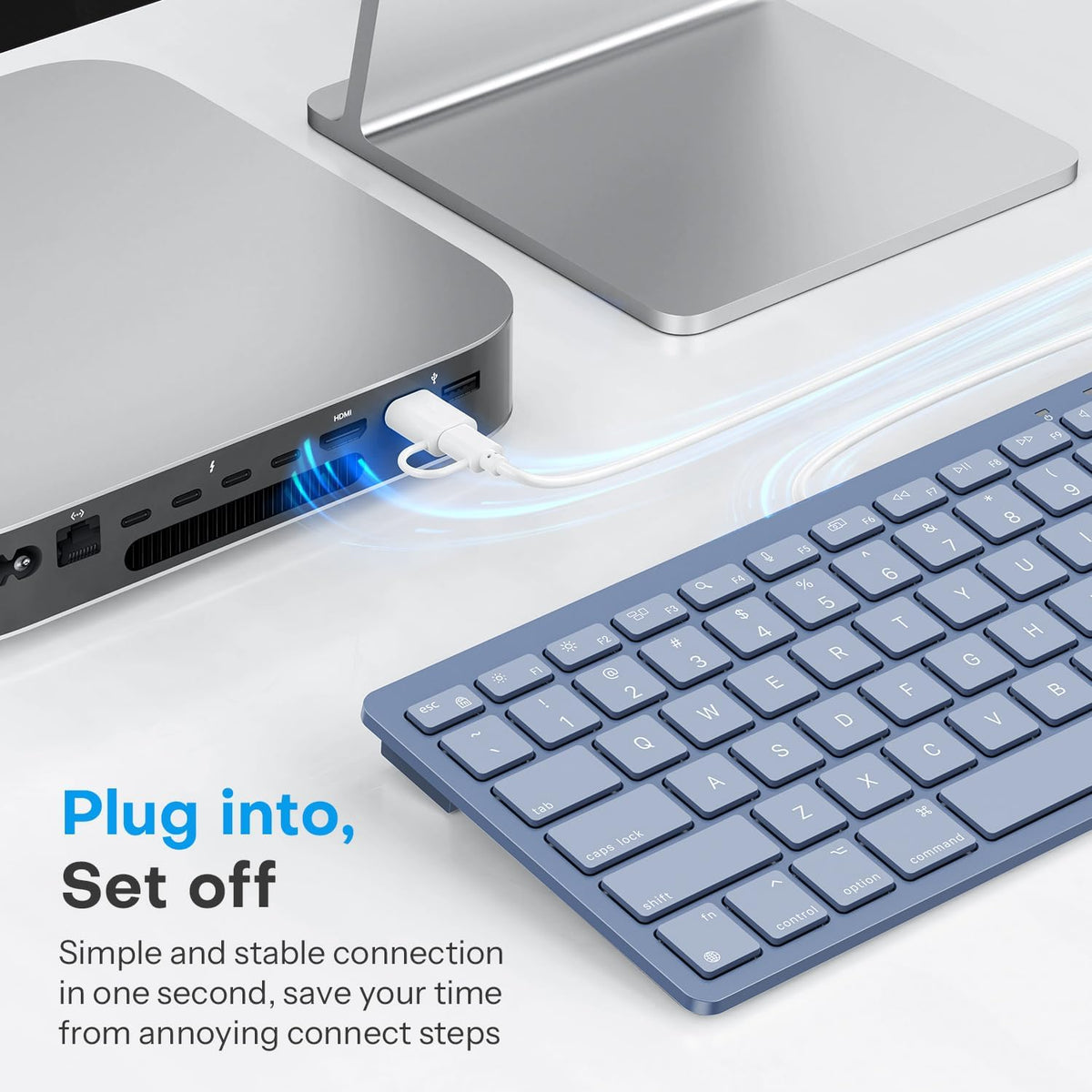 Quiet Scissor Switch Wired Keyboard for Mac, USB-A/Type-C, Blue