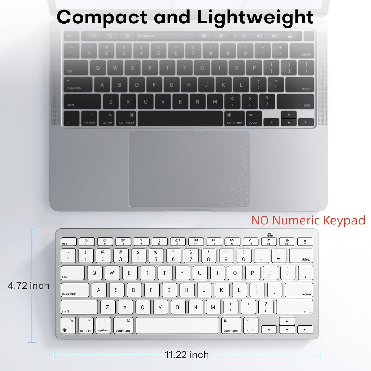 Wireless Keyboard for Mac, Bluetooth Stable, No Numpad, Travel Size