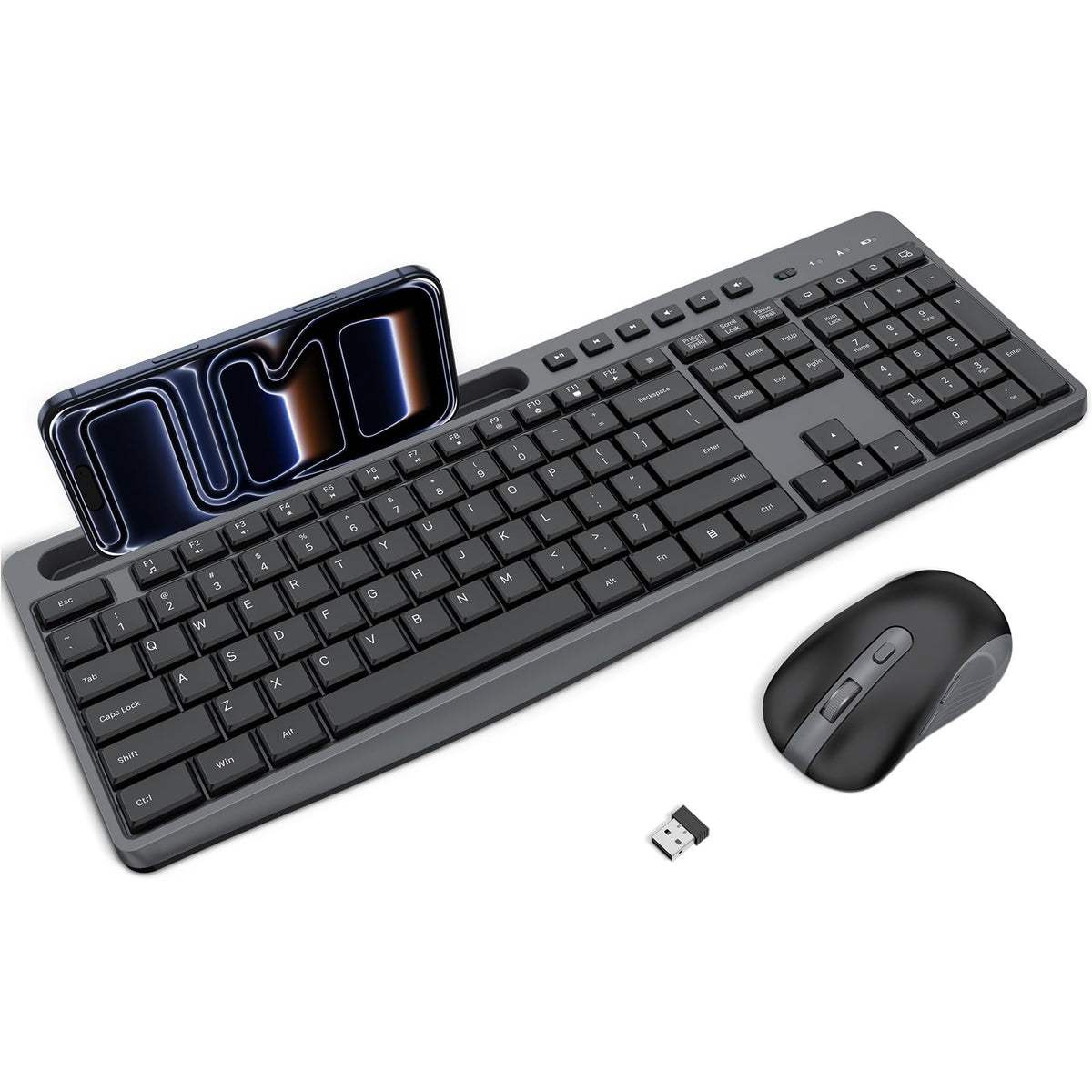 Wireless Keyboard and Mouse Combo, 2.4G Quiet Set with Phone Holder