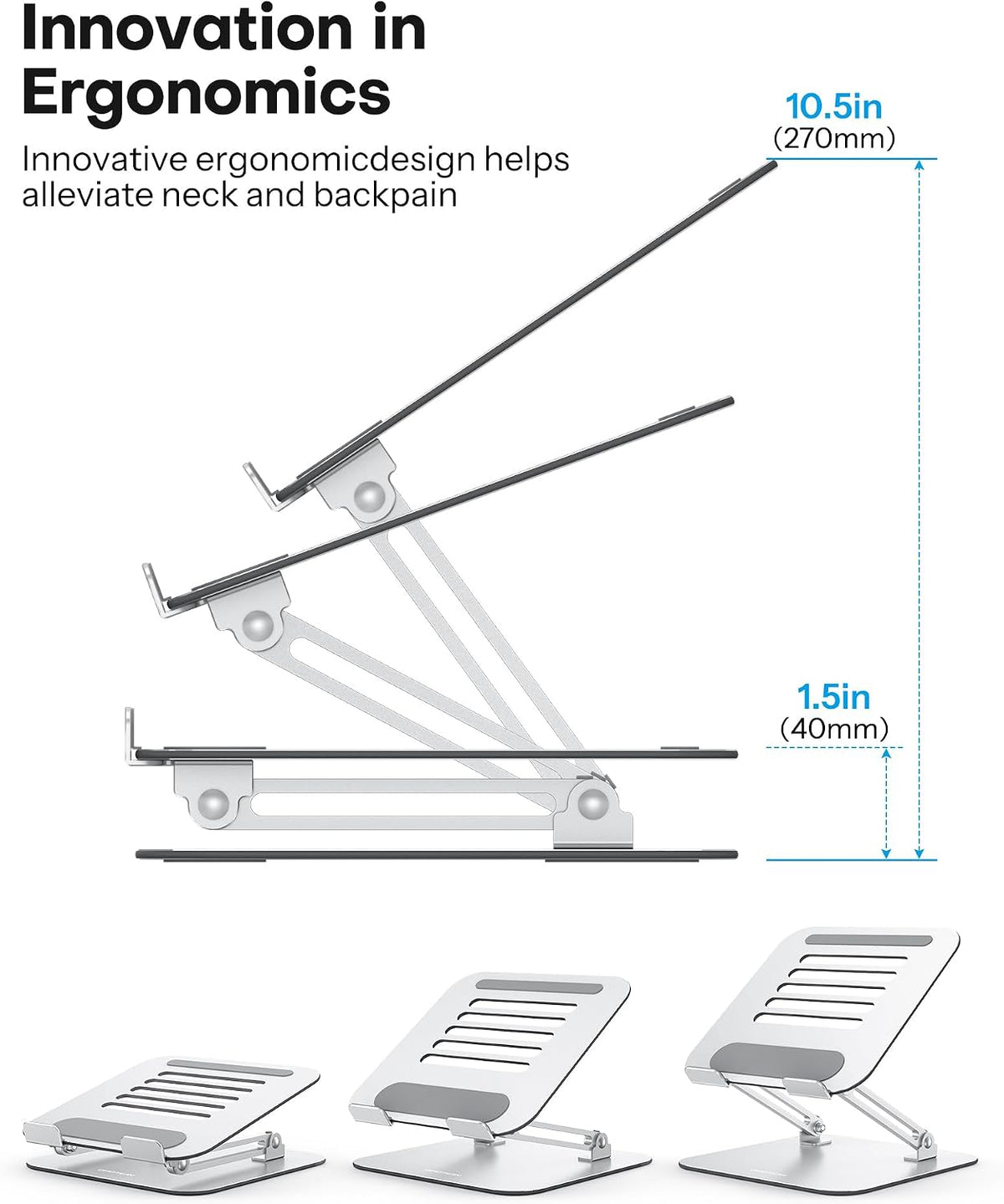 Laptop Stand, Adjustable Metal Foldable Riser 10-17.2", Silver