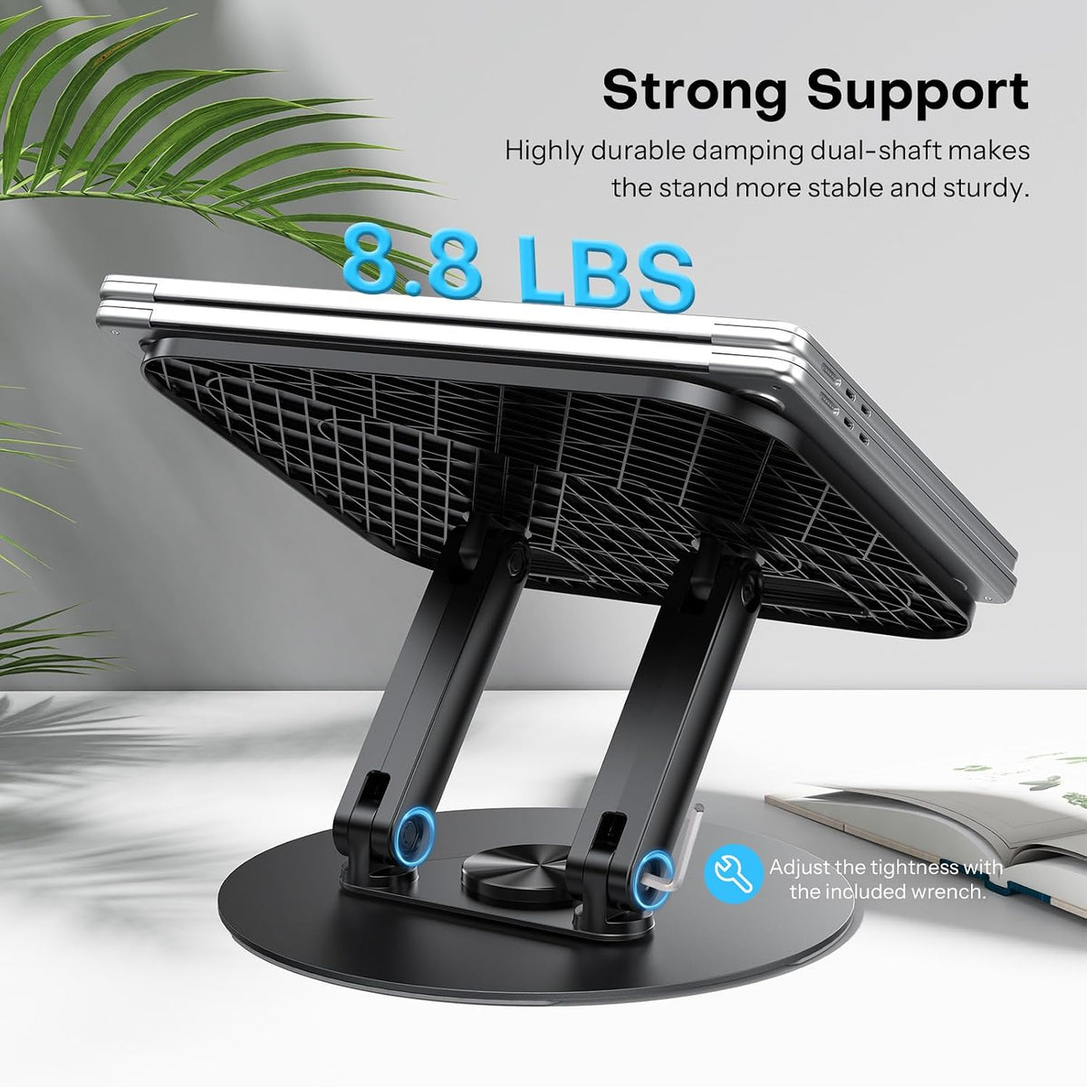 Laptop Stand for Desk with 360° Rotating Base, Ergonomic Laptop Riser for Collaborative Work, Easy Storage, Fit MacBook/Laptops up to 14 inches, Black