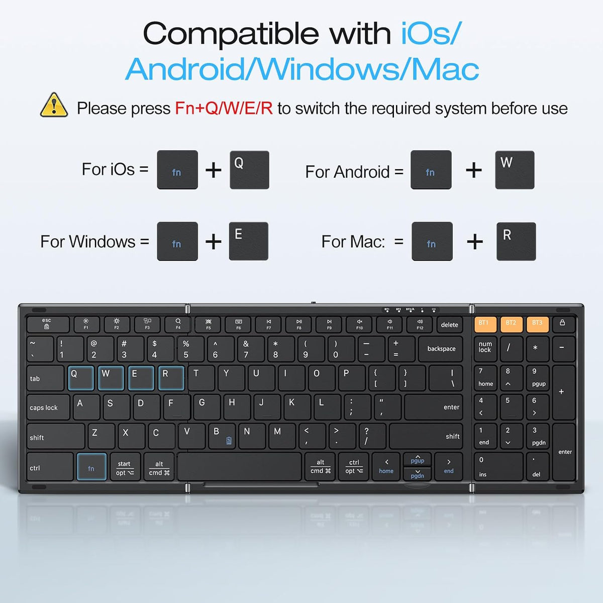 Foldable Keyboard for Travel, Full Size with Number Pad, Black