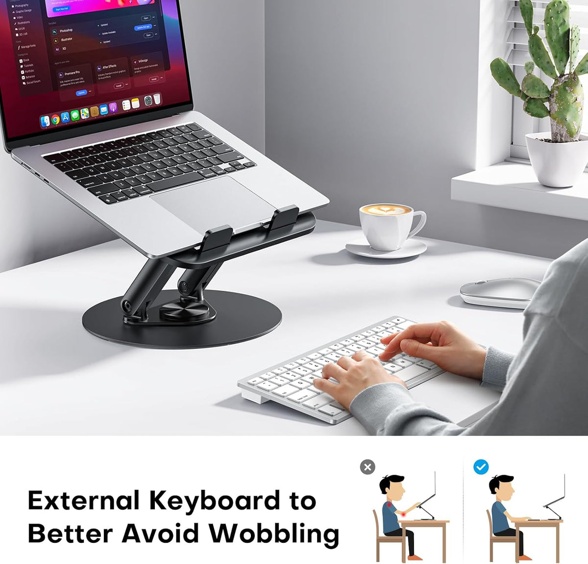 Laptop Stand for Desk with 360° Rotating Base, Ergonomic Laptop Riser for Collaborative Work, Easy Storage, Fit MacBook/Laptops up to 14 inches, Black