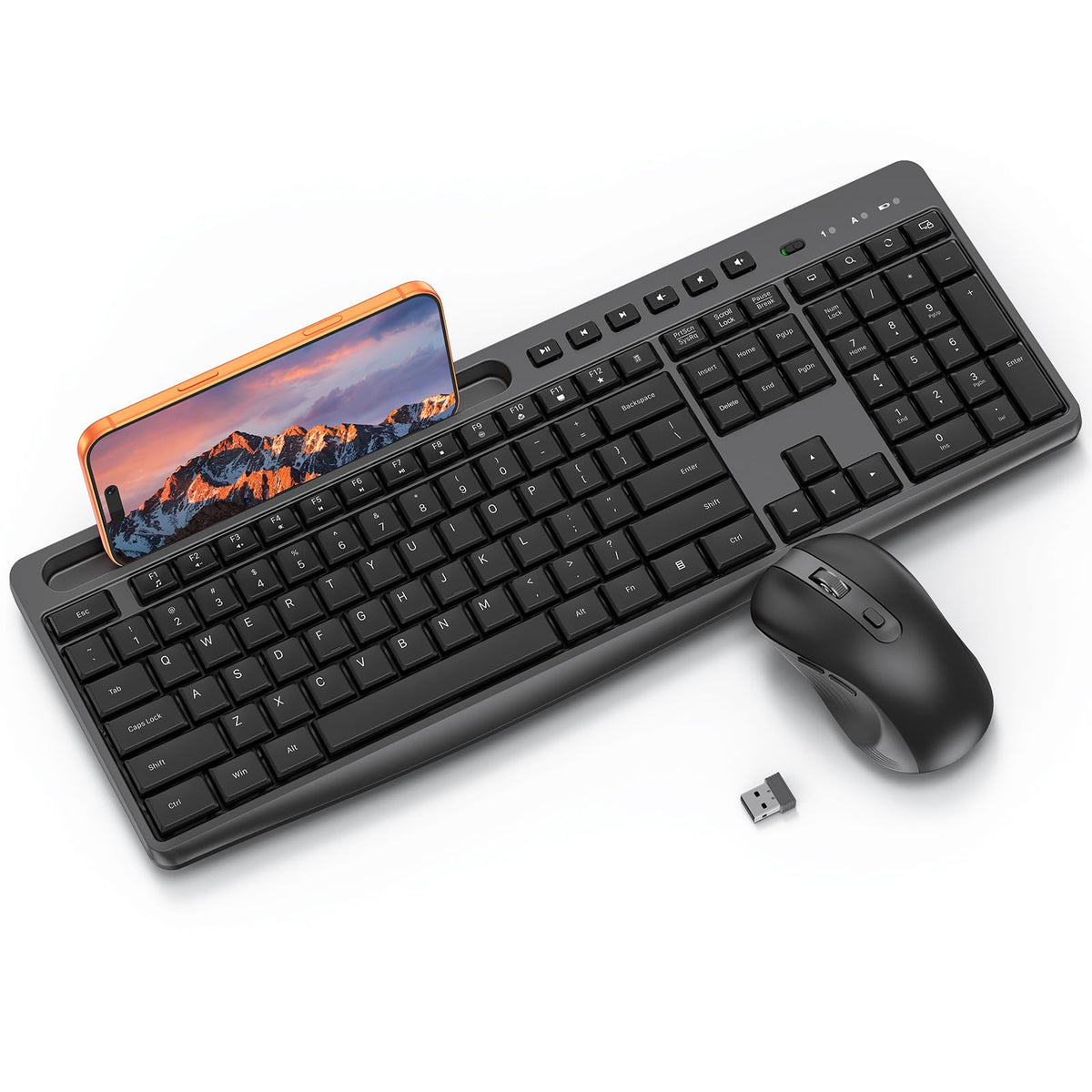 Purple Wireless Keyboard and Mouse Combo, Built-in Phone Holder