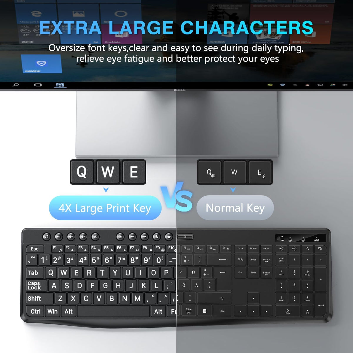 Large Print Computer Keyboard with USB C & USB A Dual Interface