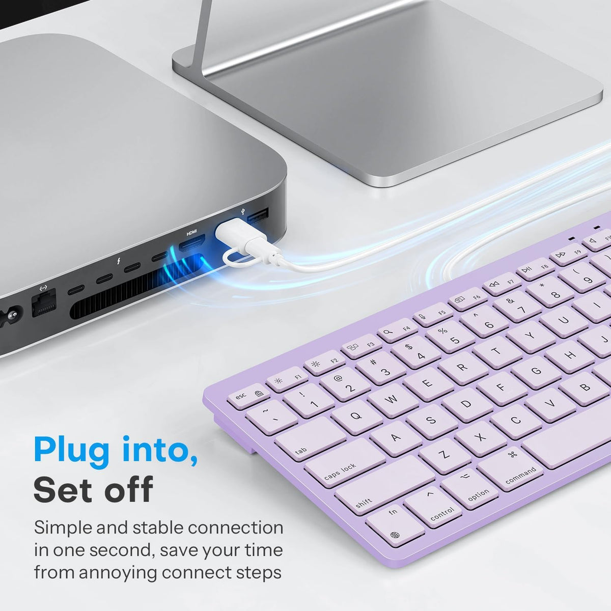 Quiet Scissor Switch Wired Keyboard for Mac, USB-A/Type-C, Purple