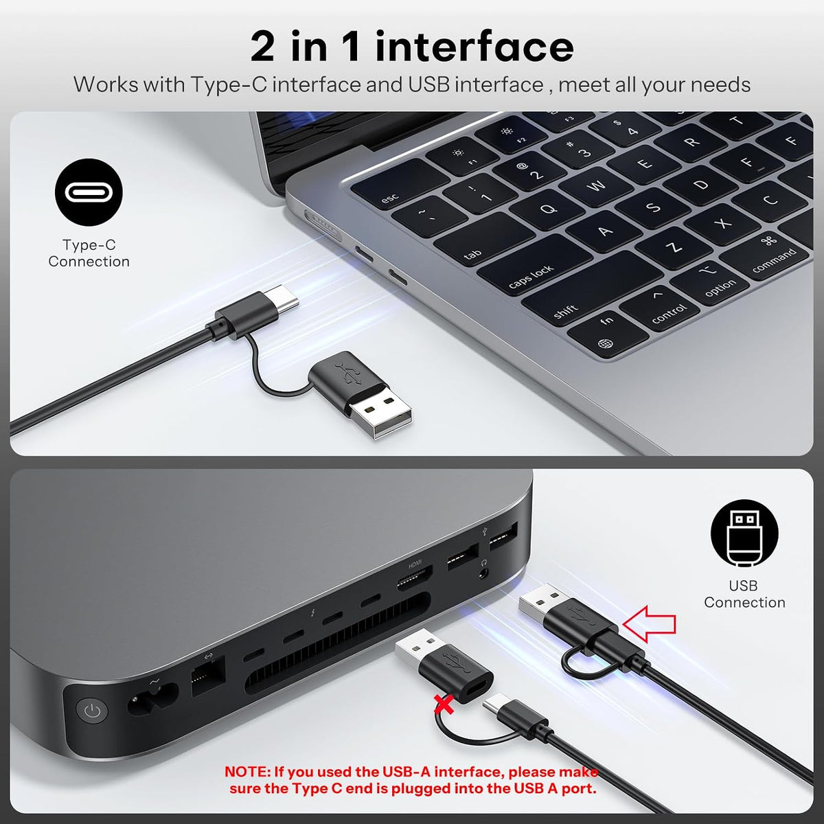USB-A & USB C Dual Interface Wired Keyboard for Mac/iMac/MacBook