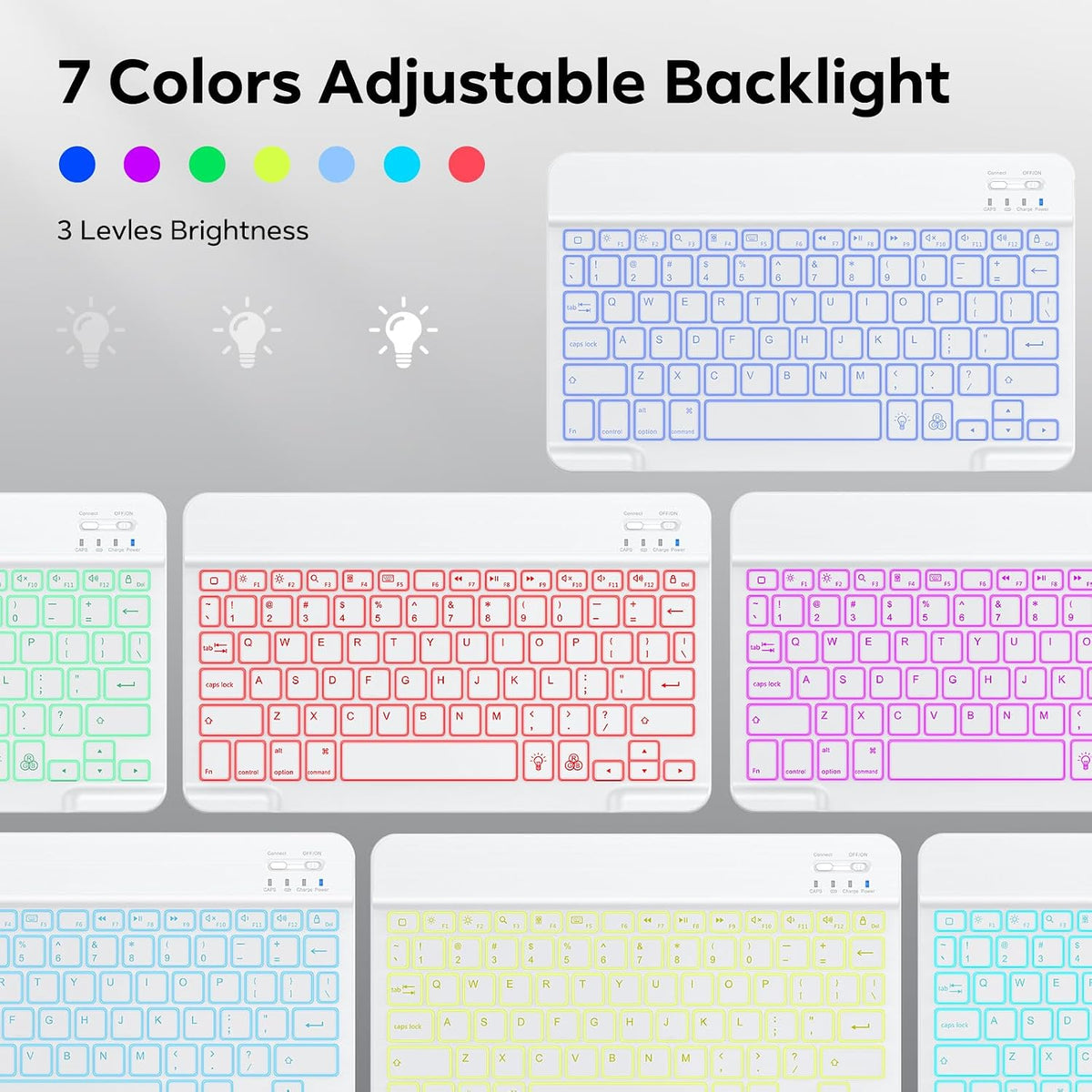 7 Color Backlit & Rechargeable Bluetooth Keyboard for iPad & iPhone