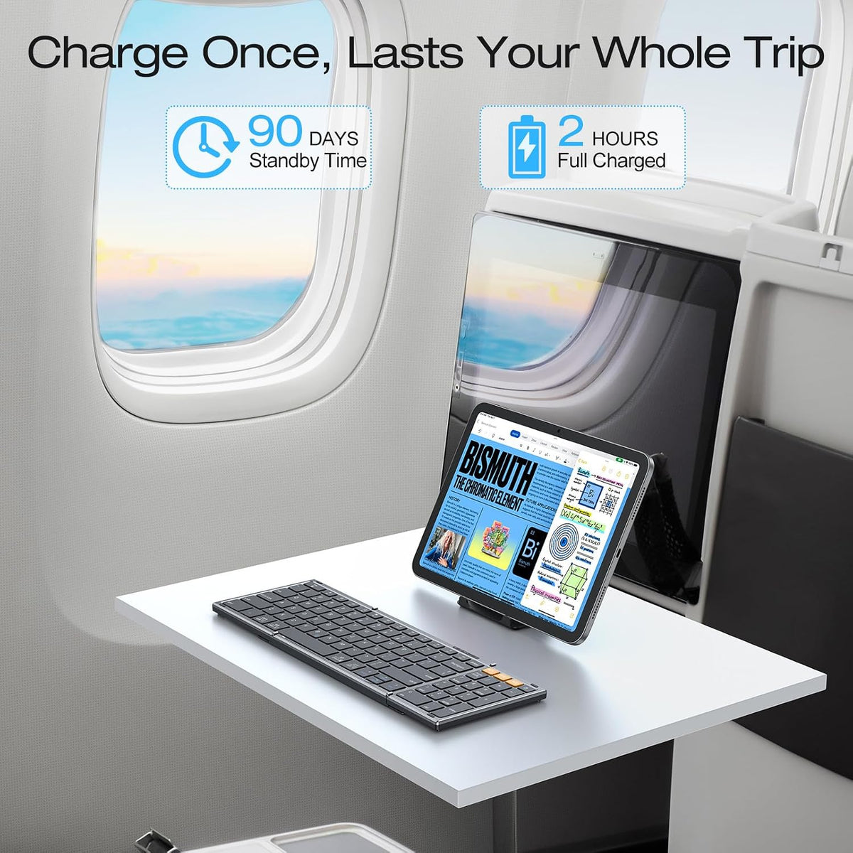 Foldable Keyboard for Travel, Full Size with Number Pad, Space Grey