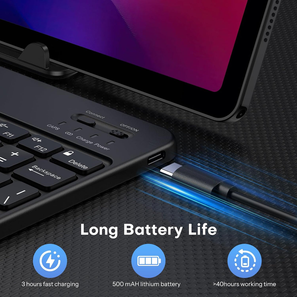 Bluetooth Tablet Keyboard Rechargeable with Backlit, Oversize Keycap