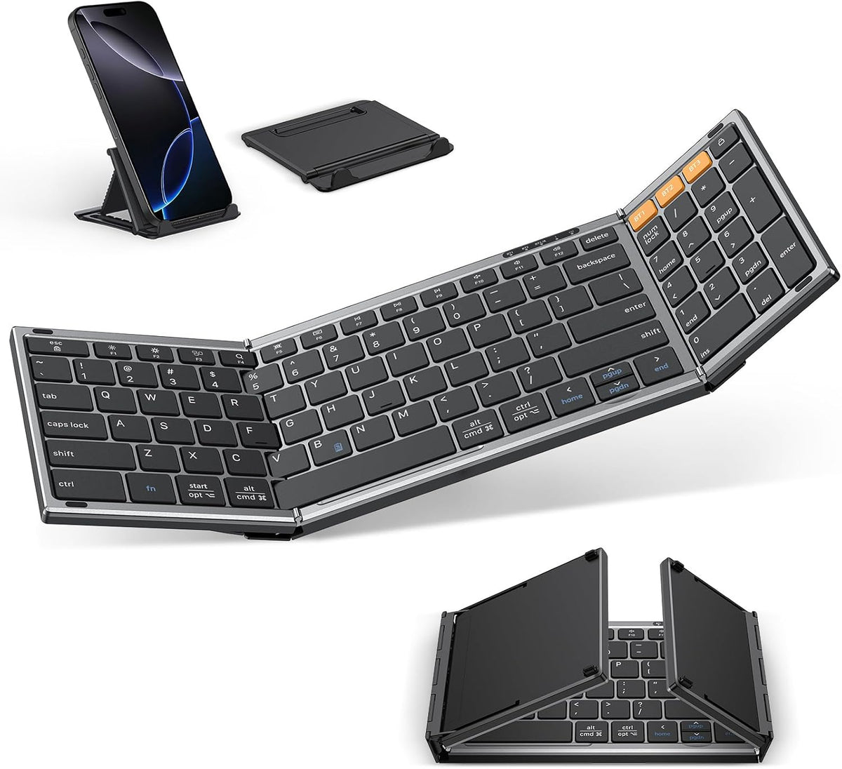 Foldable Keyboard for Travel, Full Size with Number Pad, Space Grey