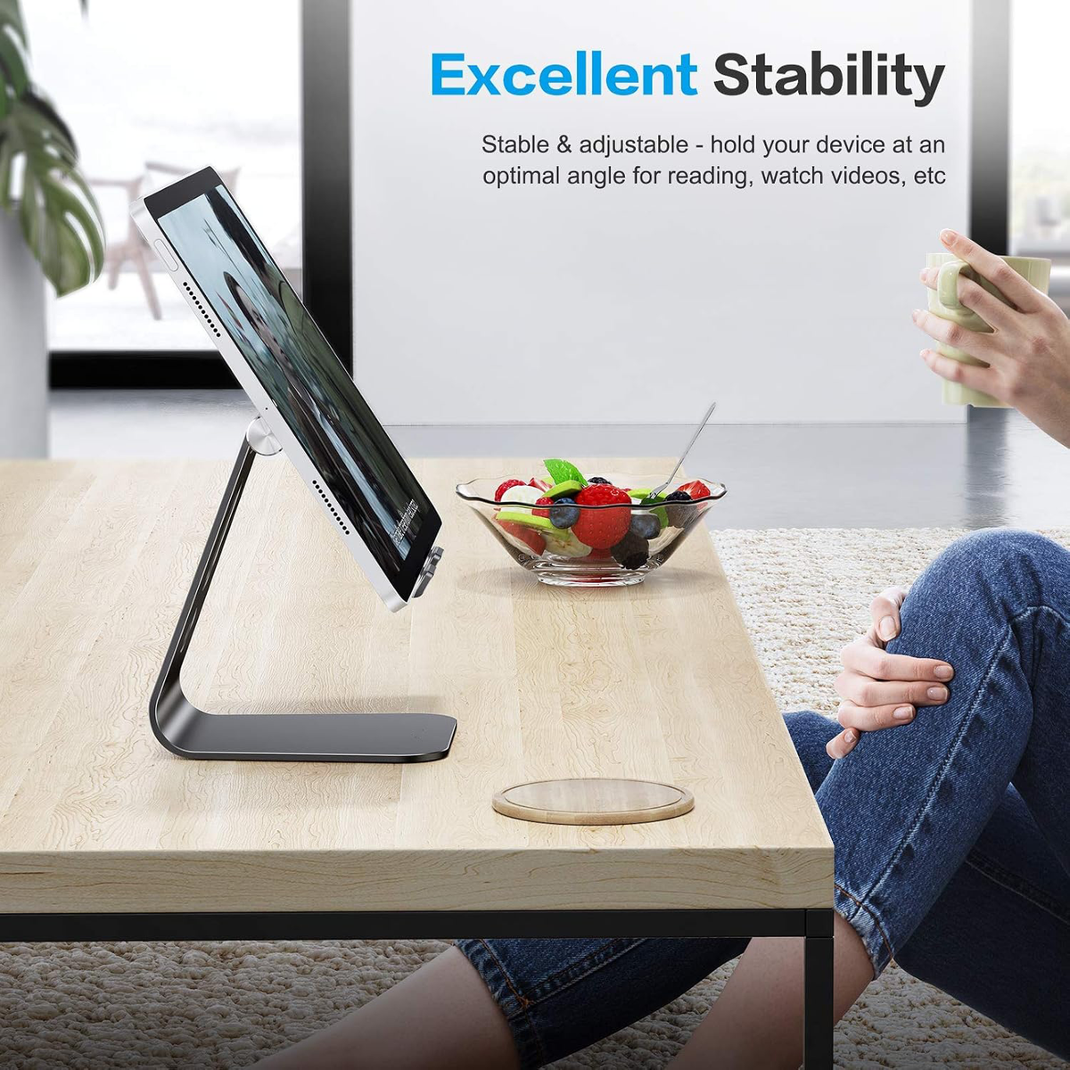 T2 Tablet Stand for Desk, Aluminum Holder for iPad Pro/Air, Black