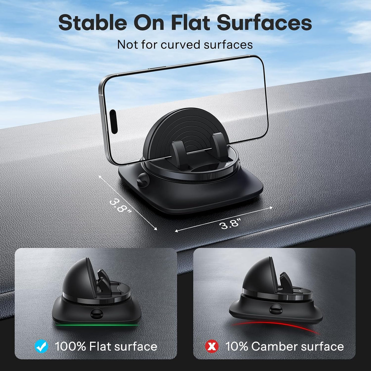 360°Rotating Car Phone Holder Mount, Adjustable Spring Dashboard Cell Phone Holder, Front Rear Adjustable Phone Holders for Your Car for iPhone 17 Pro Max Air, All Smartphones- Black