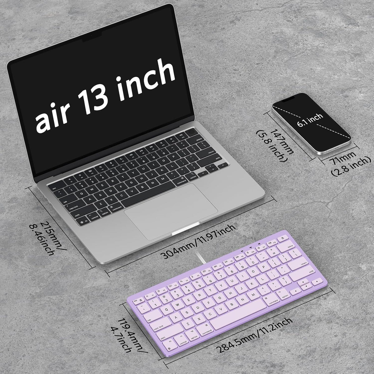 Quiet Scissor Switch Wired Keyboard for Mac, USB-A/Type-C, Purple