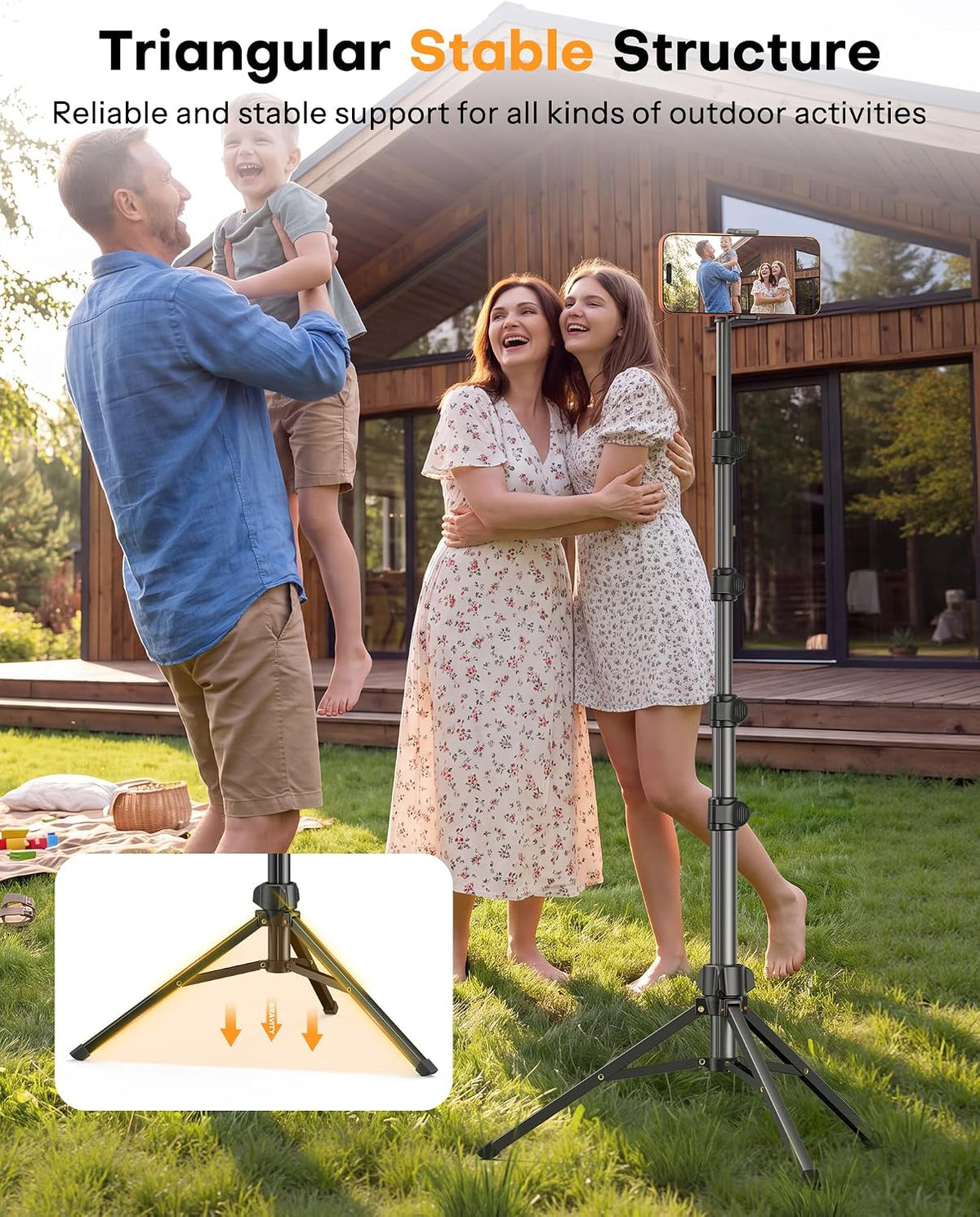 65" Tablet Floor Stand Tripod for iPad with Remote, 360°Phone Holder