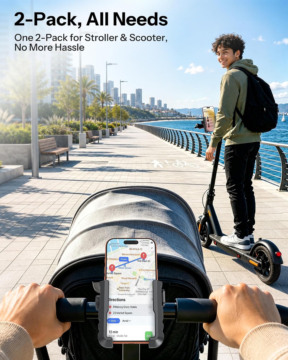 BK01 Anti-Vibration Bike Phone Mount, Quick Lock for Riders 2 Packs