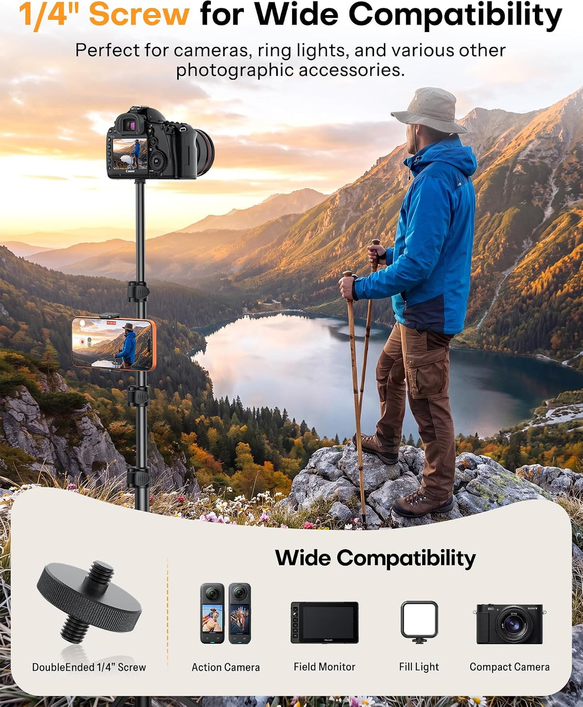 65" Tablet Floor Stand Tripod for iPad with Remote, 360°Phone Holder