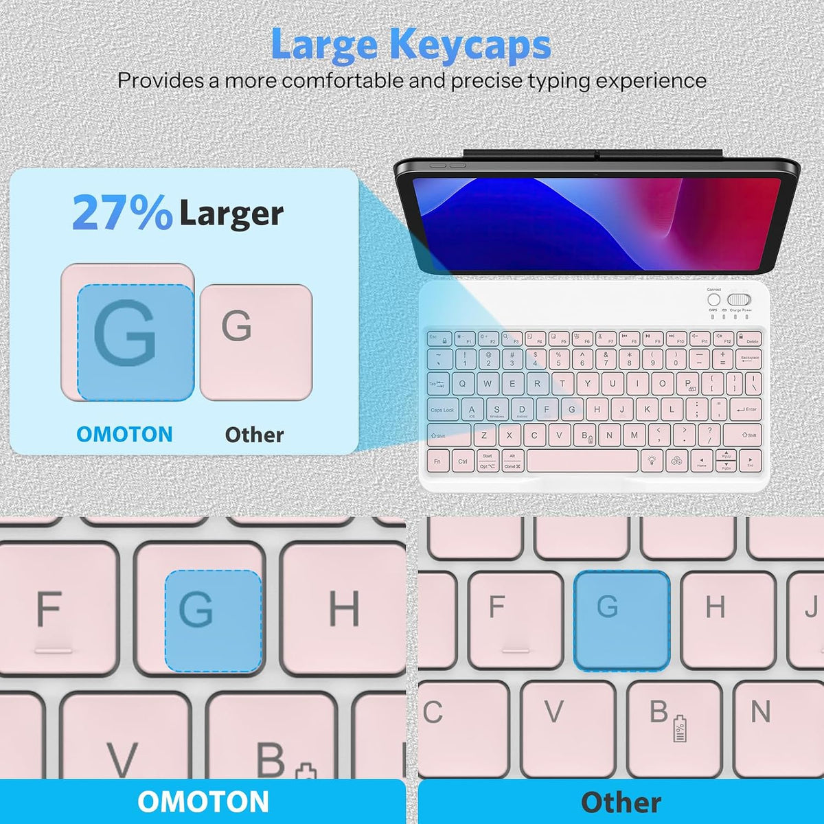 Bluetooth Tablet Keyboard Rechargeable with Backlit, Oversize Keycap