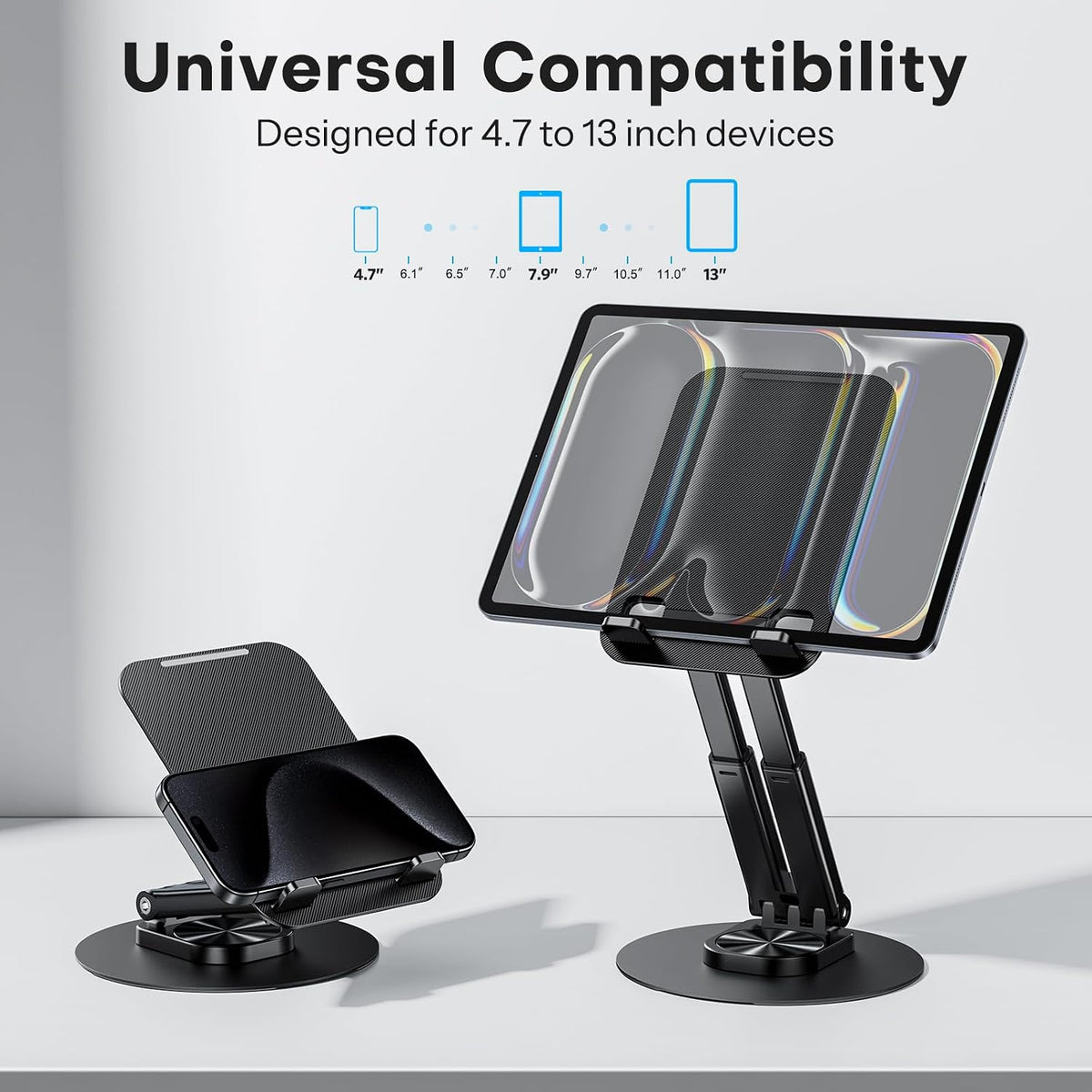 Tablet Stand for iPad, Adjustable Tablet Holder for Desk, Portable Monitor Stand Compatible with 4-15.6" Tablets Kindle Such as iPad Pro 11, 10.2, 13, Air/Mini