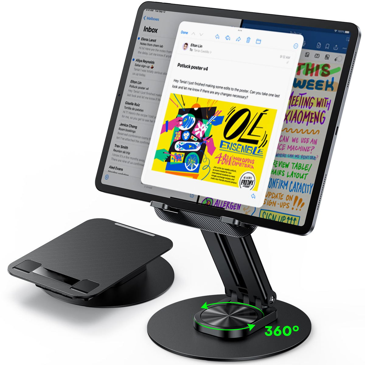Tablet Stand for iPad, Adjustable Tablet Holder for Desk, Portable Monitor Stand Compatible with 4-15.6" Tablets Kindle Such as iPad Pro 11, 10.2, 13, Air/Mini