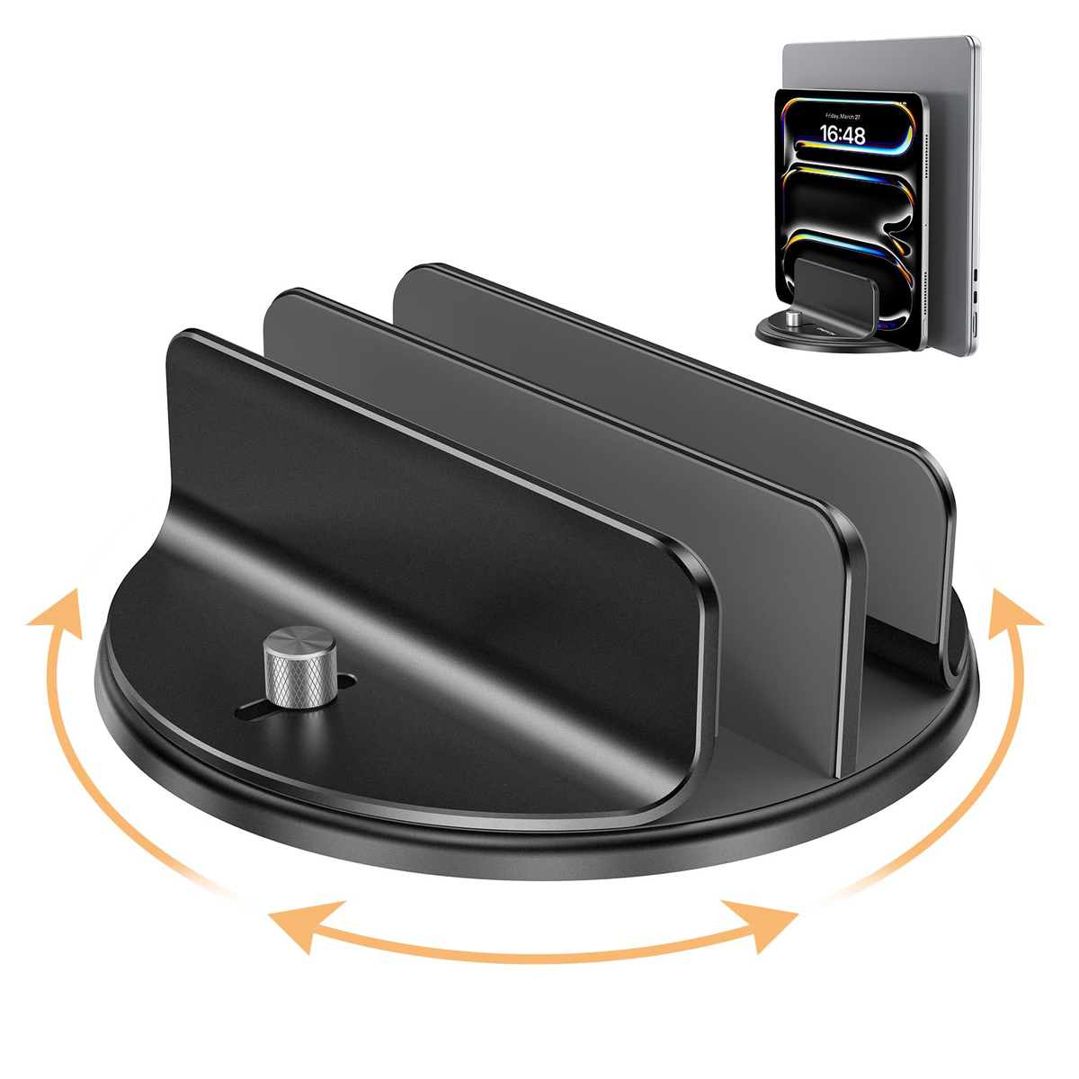 360° Vertical Laptop Stand Holder, Dual-Slot Aluminum Desk Organizer