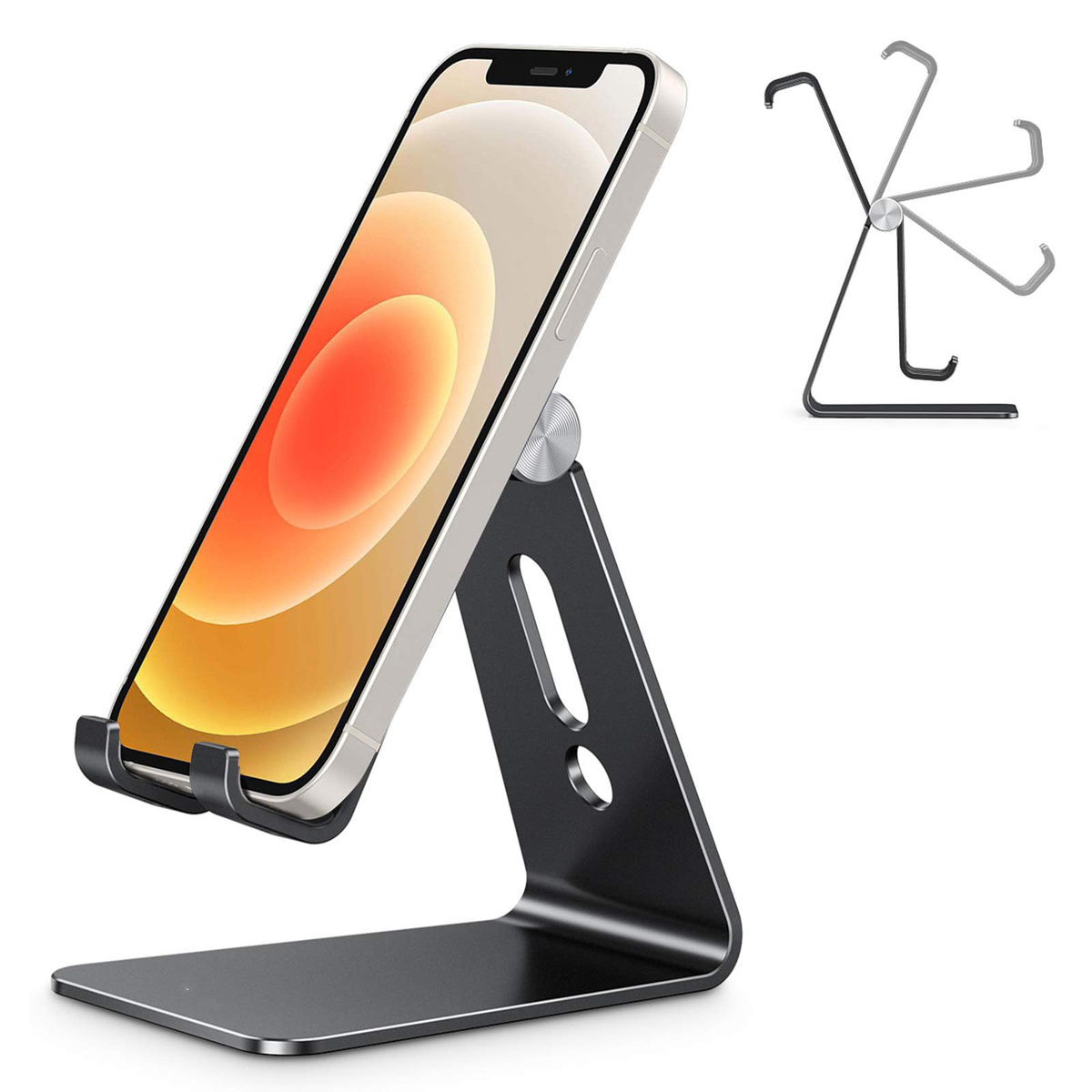 C2 Adjustable Aluminum Cell Phone Stand with Charging Cutout, Black
