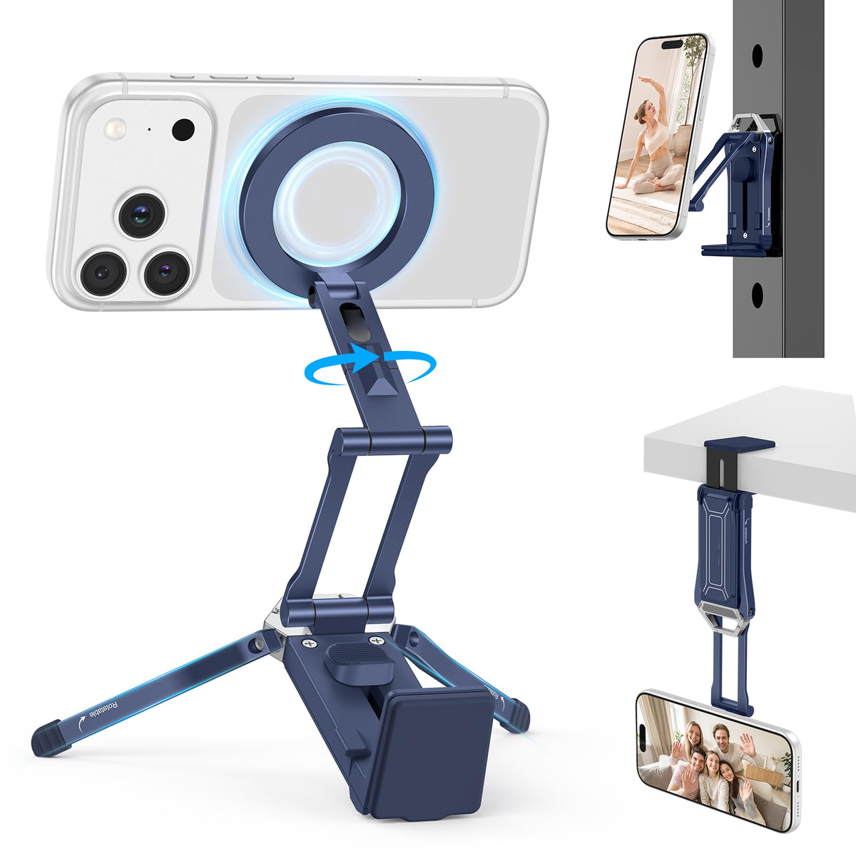 TP02 360°Rotating Adjustable Aluminum for MagSafe Tripod, Navy Blue