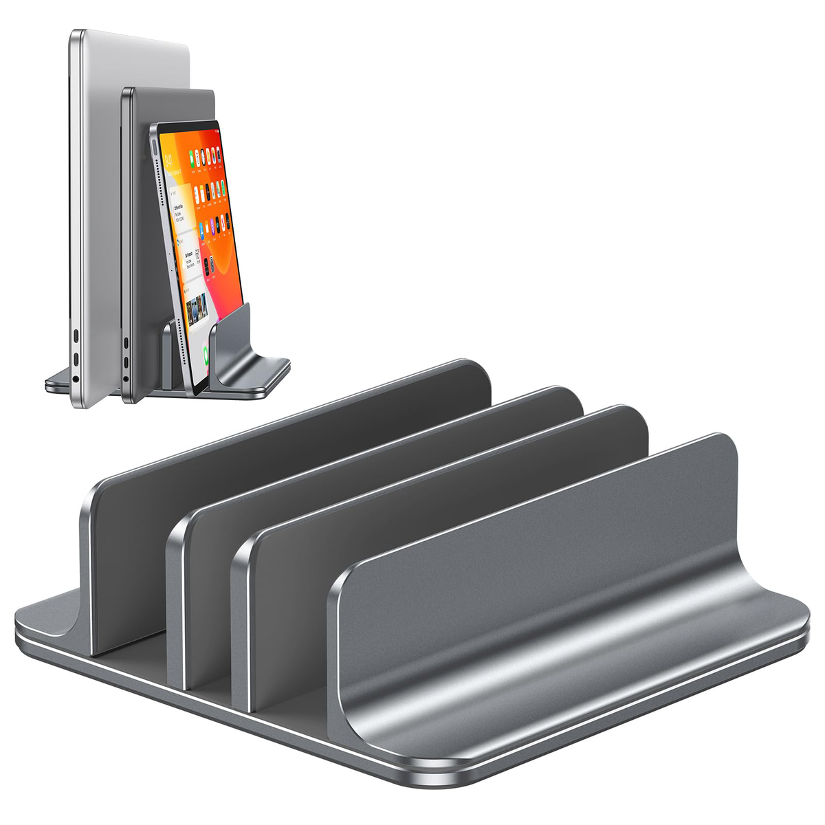 3-Slot Multiple Vertical Laptop Stand, Fits All MacBook, Grey