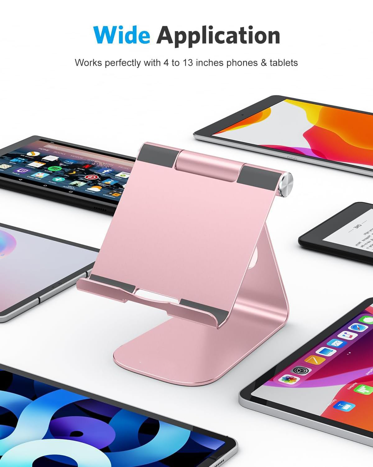 T1 Adjustable Tablet Stand for Desk, Aluminum Holder Rose Gold