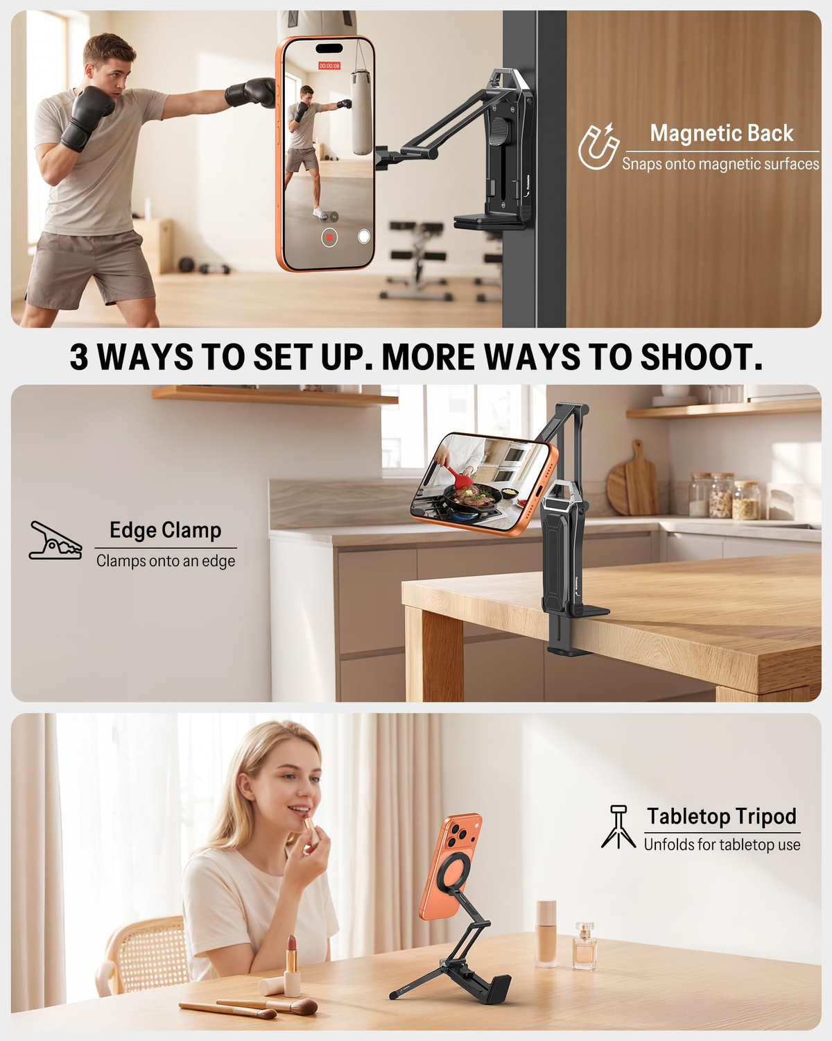 TP02 360°Rotating Adjustable Aluminum for MagSafe Tripod,Black&Black