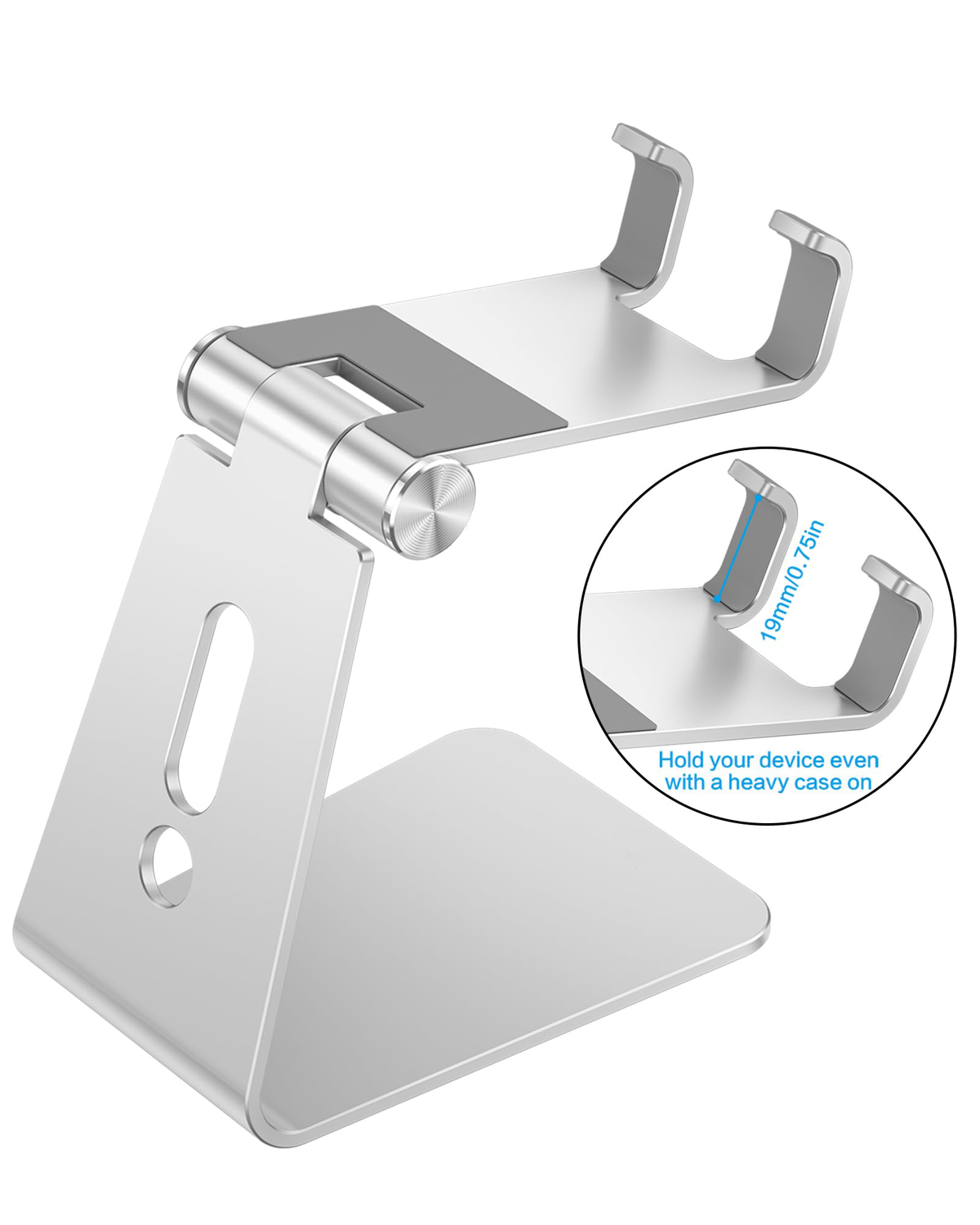 C2 Adjustable Aluminum Cell Phone Stand with Charging Cutout, Silver