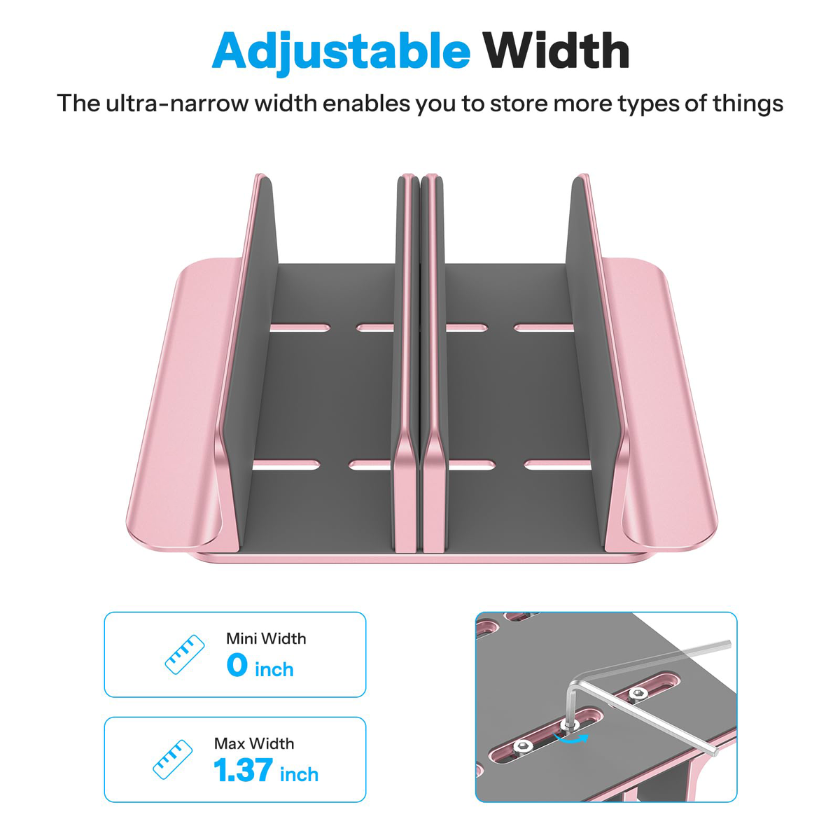 3-Slot Multiple Vertical Laptop Stand, Fits MacBook, Rosegold