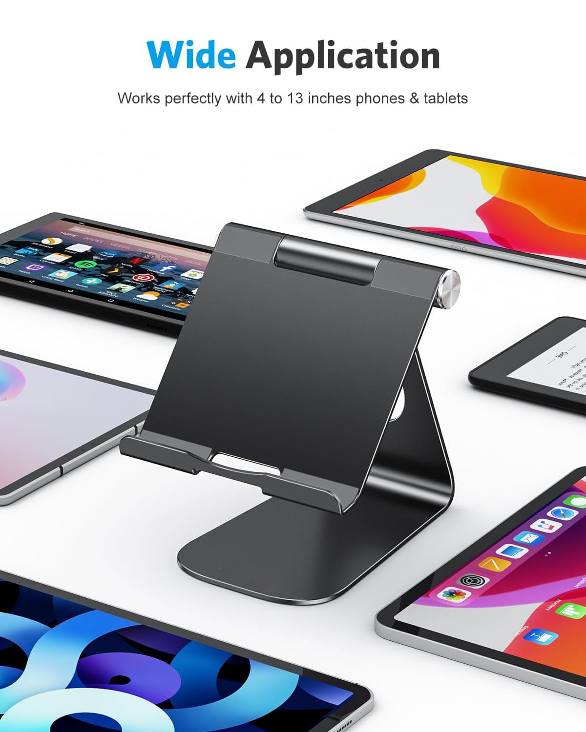 T1 Adjustable Tablet Stand for Desk, Aluminum Holder for iPad Black