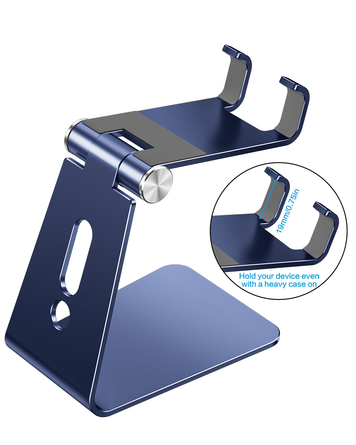 C2 Adjustable Cell Phone Stand with Charging Cutout, Navy Blue