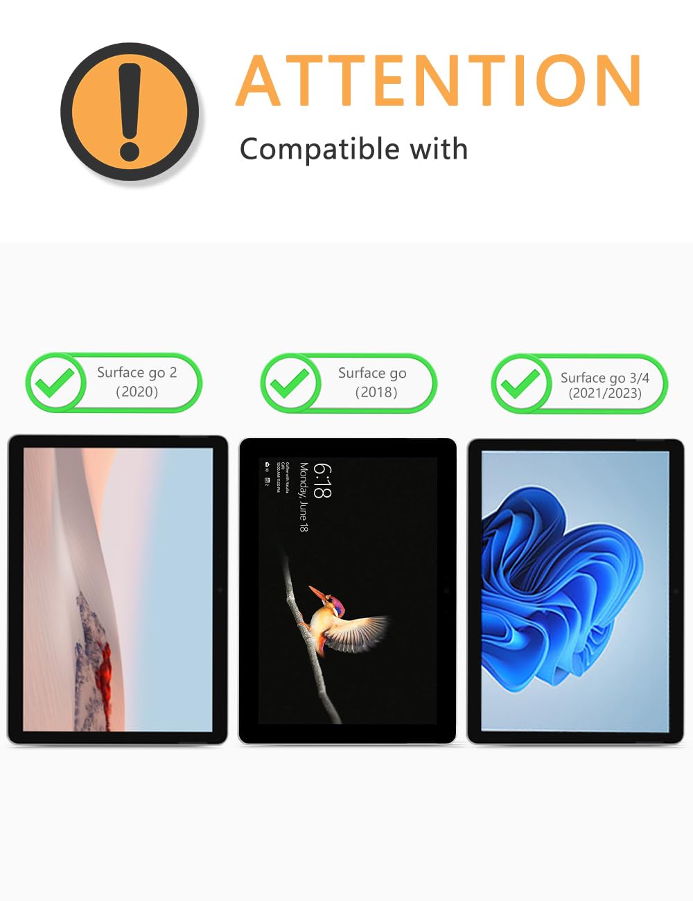 [2 Pack Screen Protector Compatible for Microsoft Surface Go 3 / Surface Go 2 / Surface Go (2021/2020/2018 Released), Tempered Glass High Definition