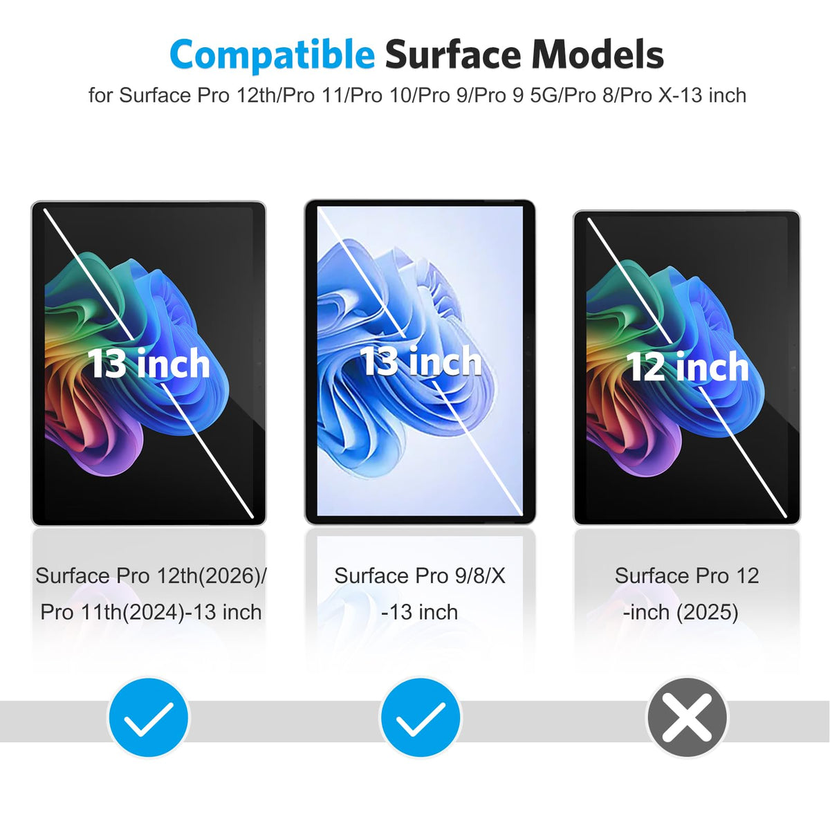 3 Pack Screen Protector for Surface Pro 12/11/10/9/8/X-13 inch