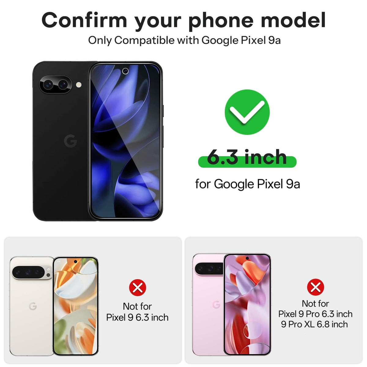 3+2 Pack for Google Pixel 9a Screen Protector 6.3 inch