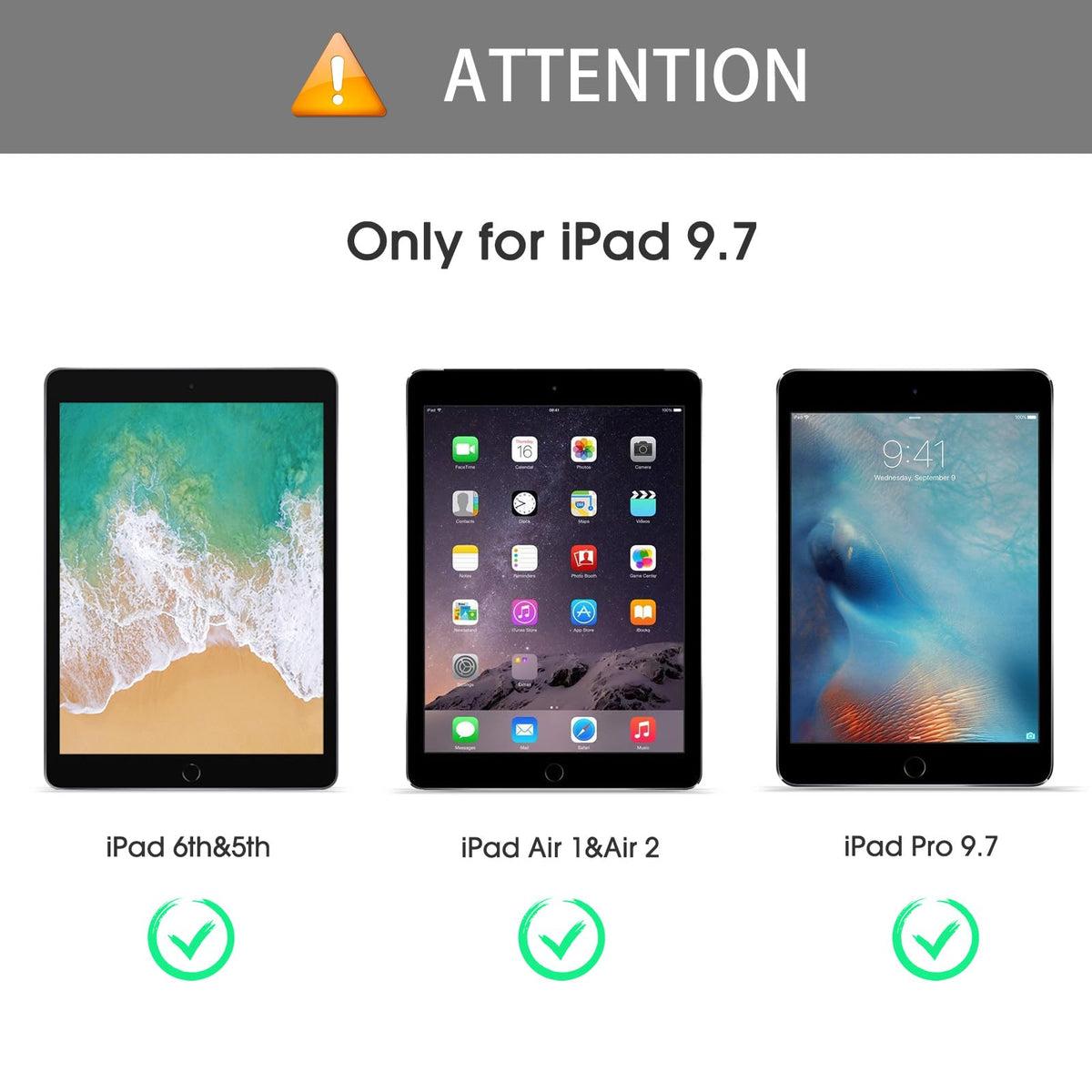 3 Pack Screen Protector for iPad 6th 5th Generation, Tempered Glass Screen Protector Compatible with Apple iPad Pro 9.7 / iPad Air 2 / iPad Air 9.7 Inch with Alignment Frame, Case Friendly