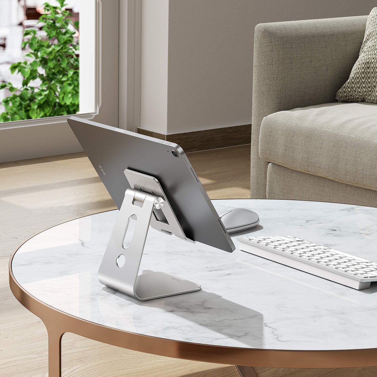 T2 Tablet Stand for Desk, Aluminum Holder for iPad Pro/Air, Silver
