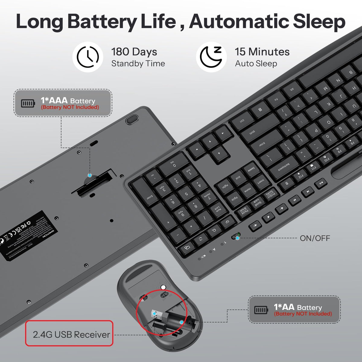 Black Wireless Keyboard and Mouse Combo, Built-in Phone Holder
